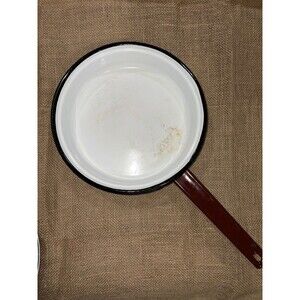 Vintage Enamel 24 Cm 9.5 Pan with Handle Red White Enamel